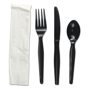 Boardwalk® Four-piece Cutlery Kit, Fork-knife-napkin-teaspoon, Black, 250-carton freeshipping - TVN Wholesale